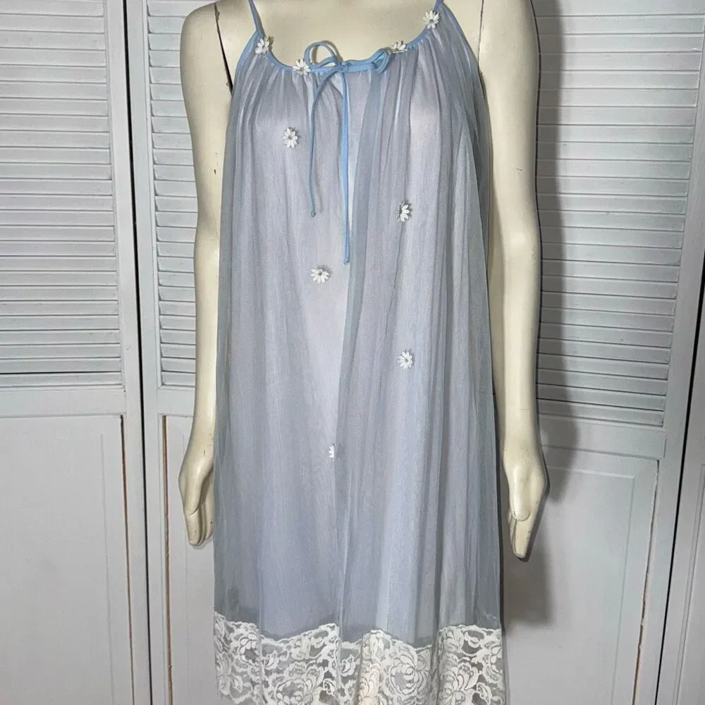 Vintage 1960s Pale Blue Sheer Babydoll Nightgown | Small |‎ by Joy Belle